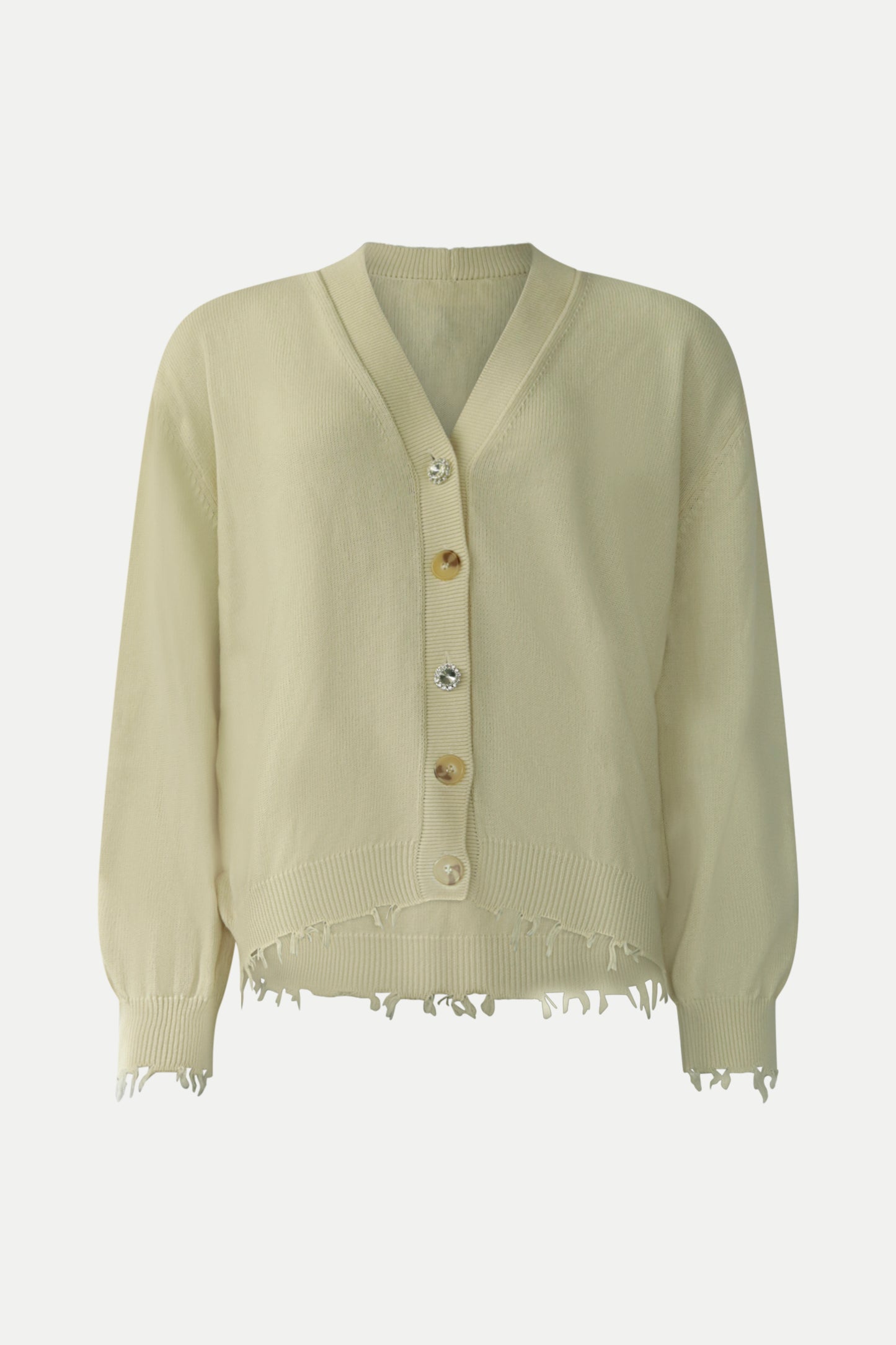 Beiger Strick-Cardigan mit Distressed-Details