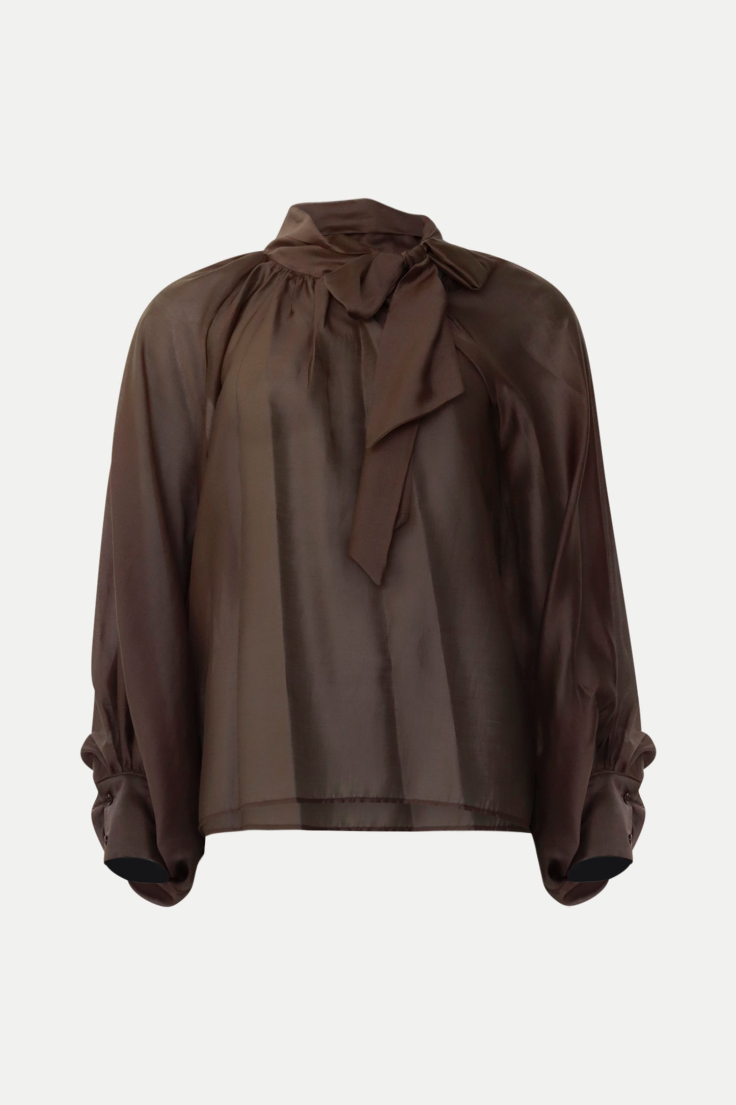 Romantische Bluse mit Schleifendetail in dunkelbraun