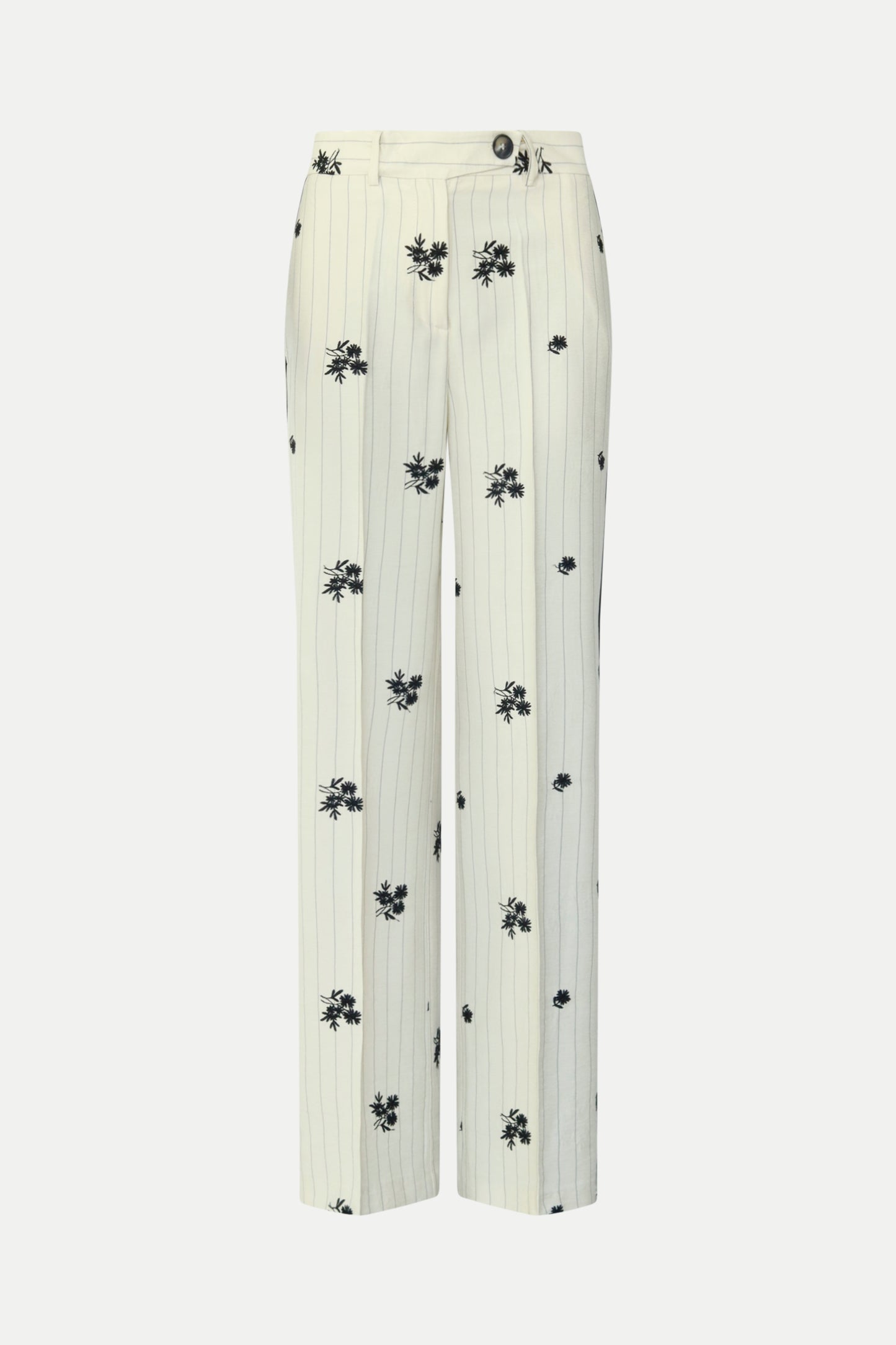 Weite Nadelstreifenhose mit Stickerei