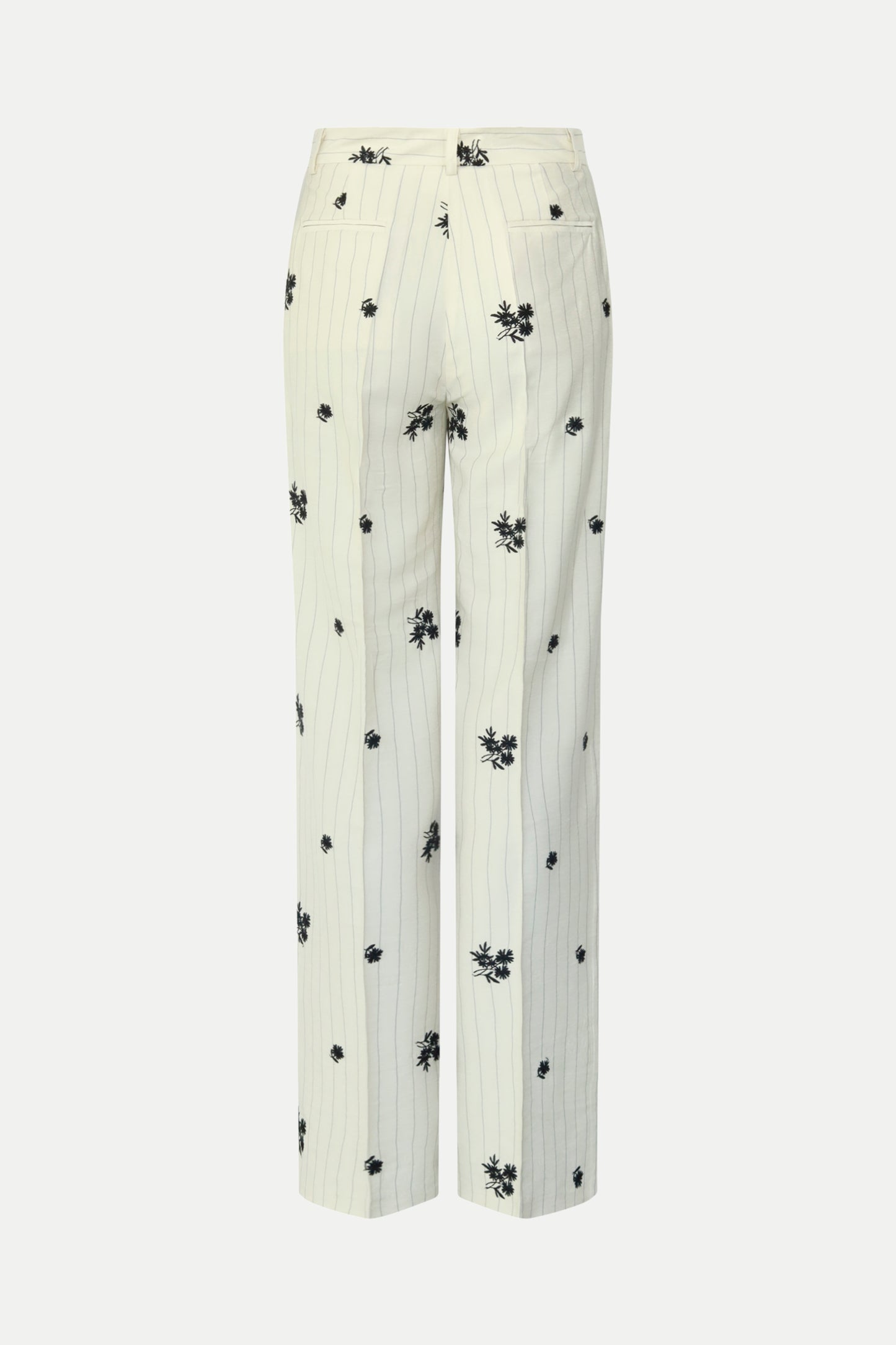 Weite Nadelstreifenhose mit Stickerei