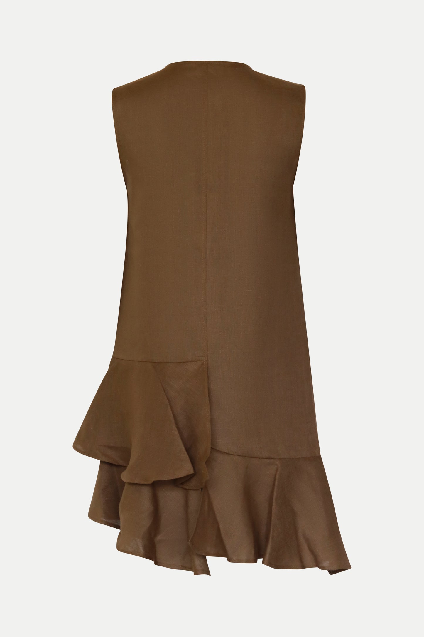 Kleid mit seitlichem Volant in braun