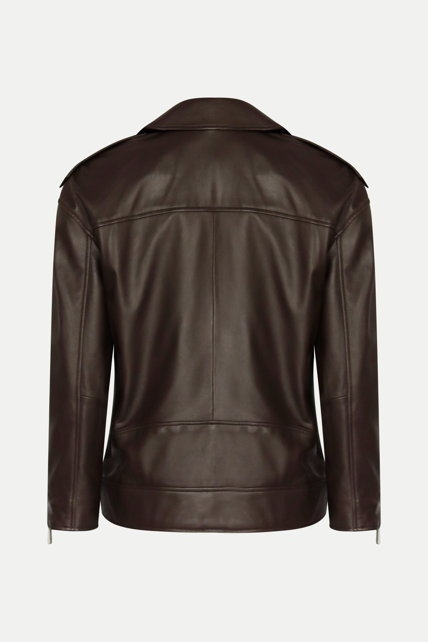Oversized Bikerjacke aus Leder in dunkelbraun