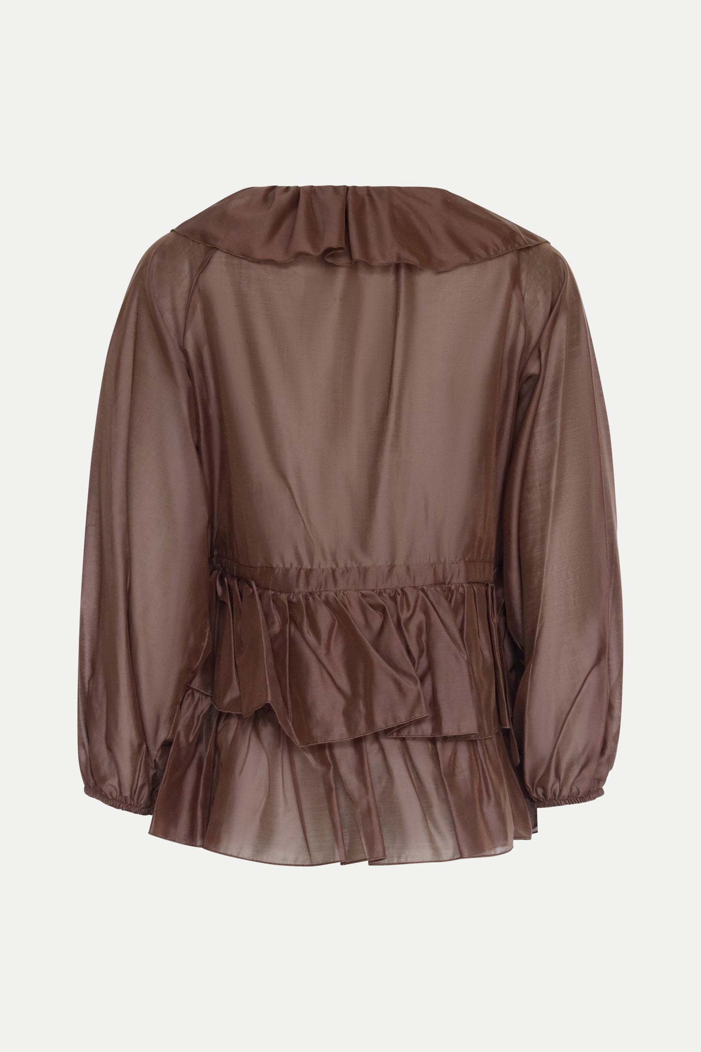 Bluse mit Volants in dunkelbraun