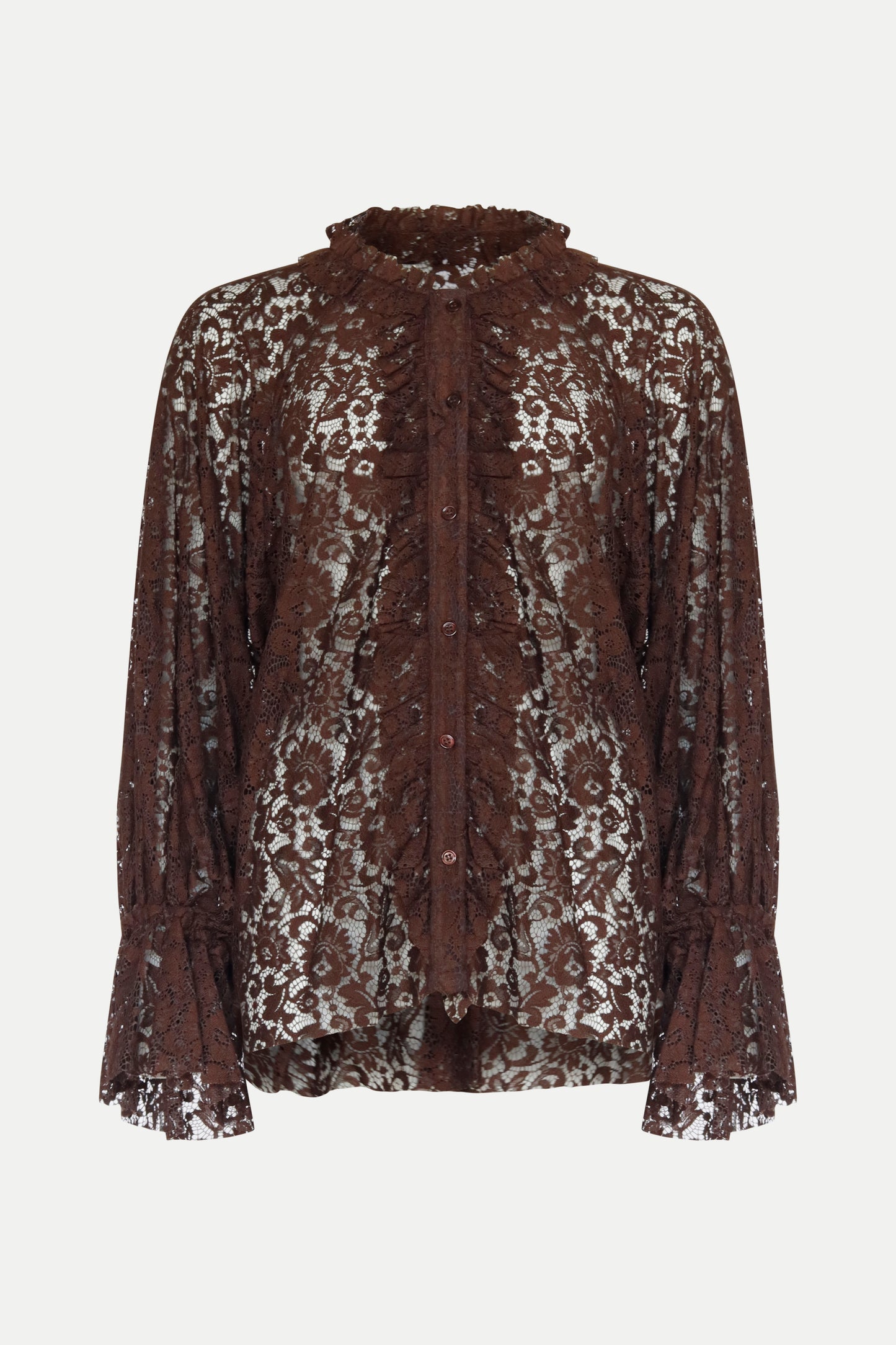 Romantische Bluse aus Spitze in braun