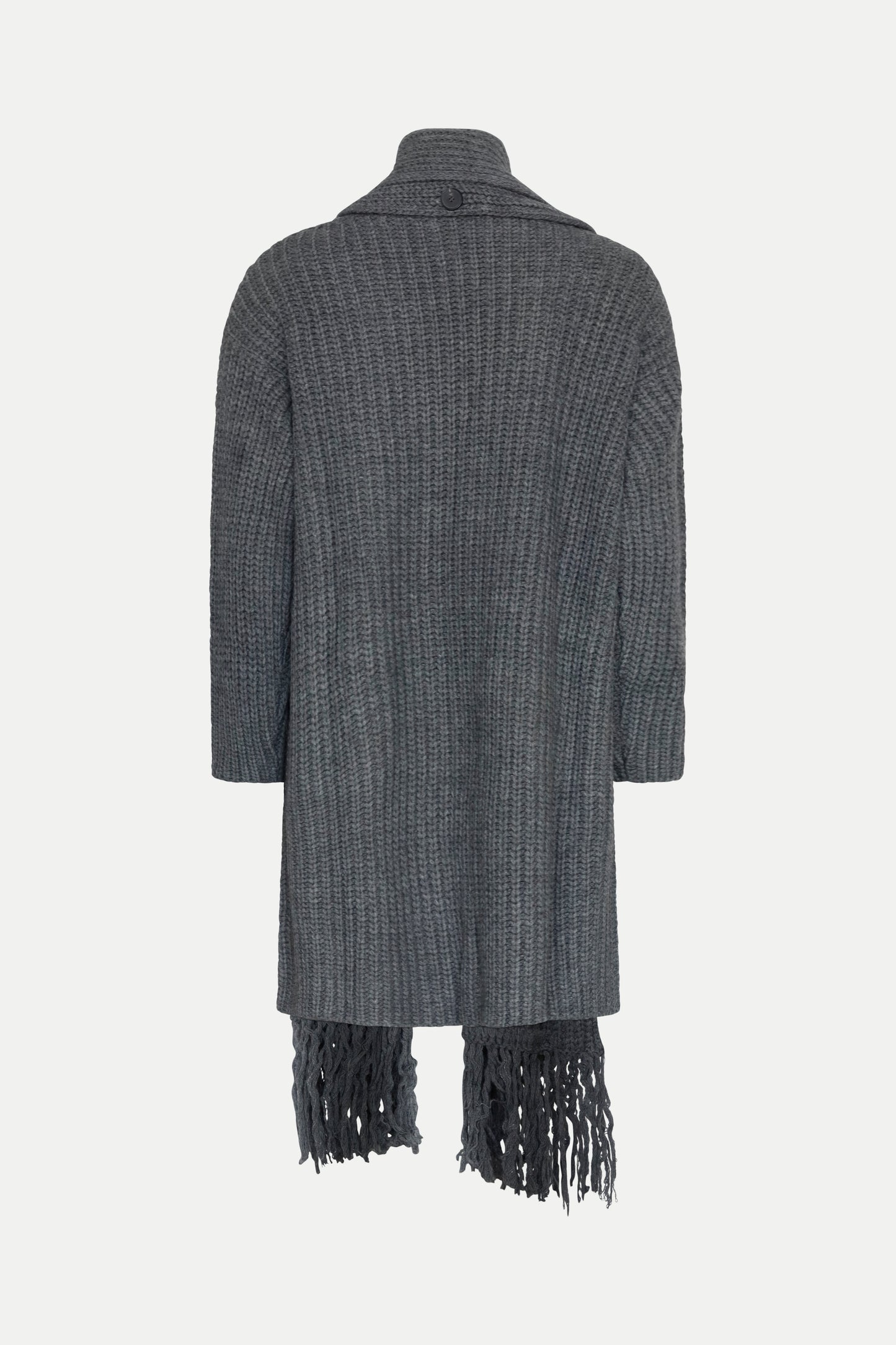 Lange Strick- Jacke mit integriertem Schal
