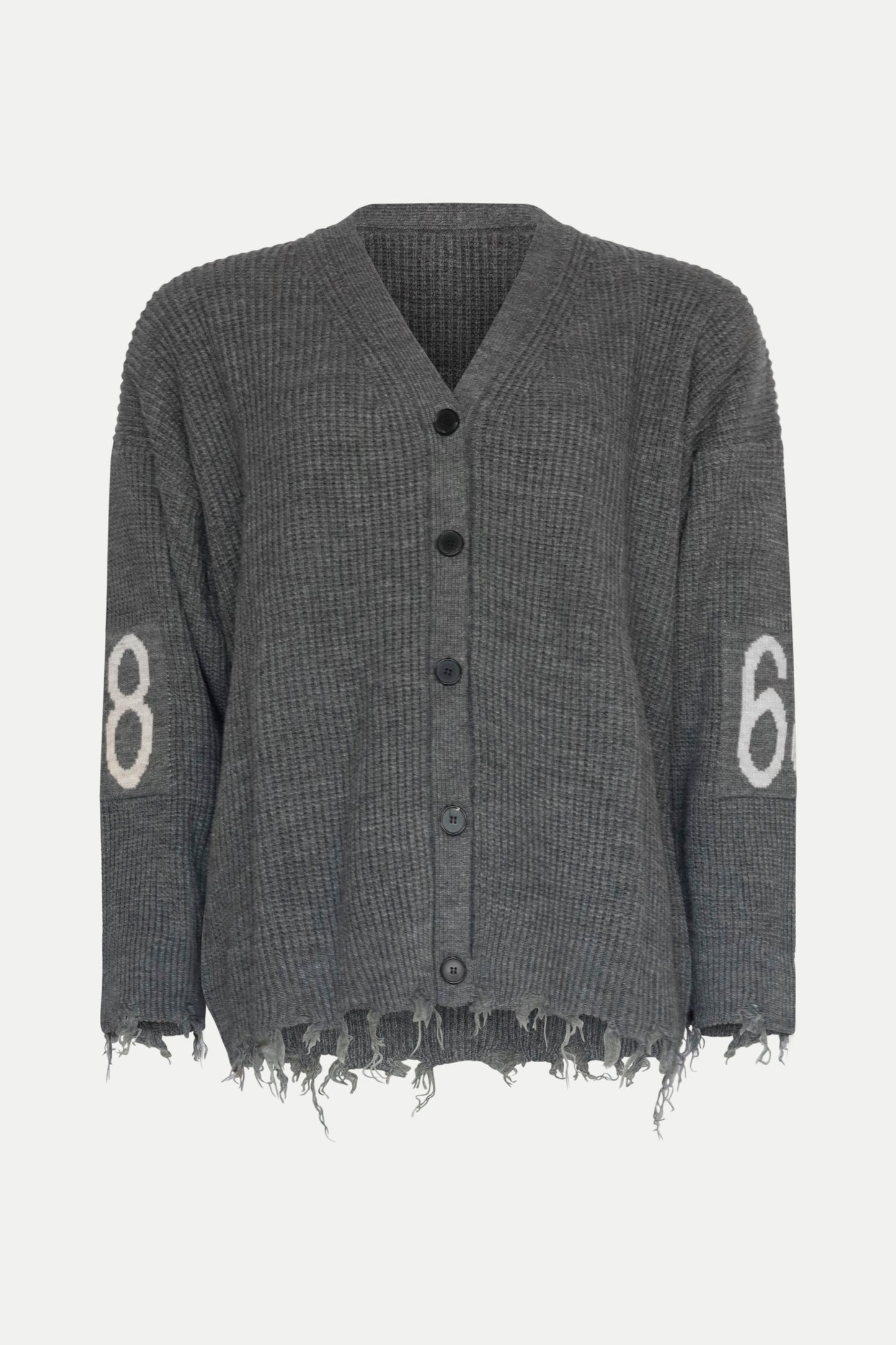 Strickjacke im Destroyed-Look mit Logo-Detail