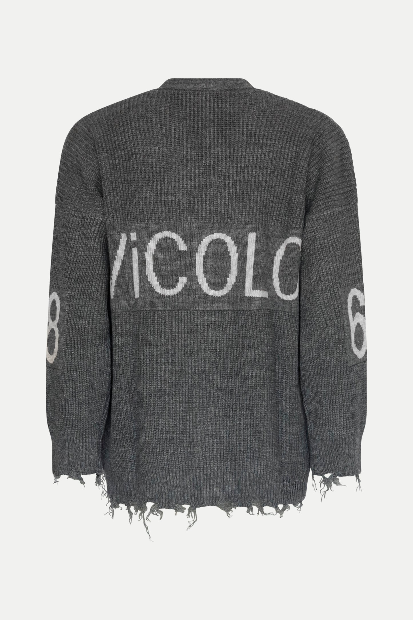 Strickjacke im Destroyed-Look mit Logo-Detail