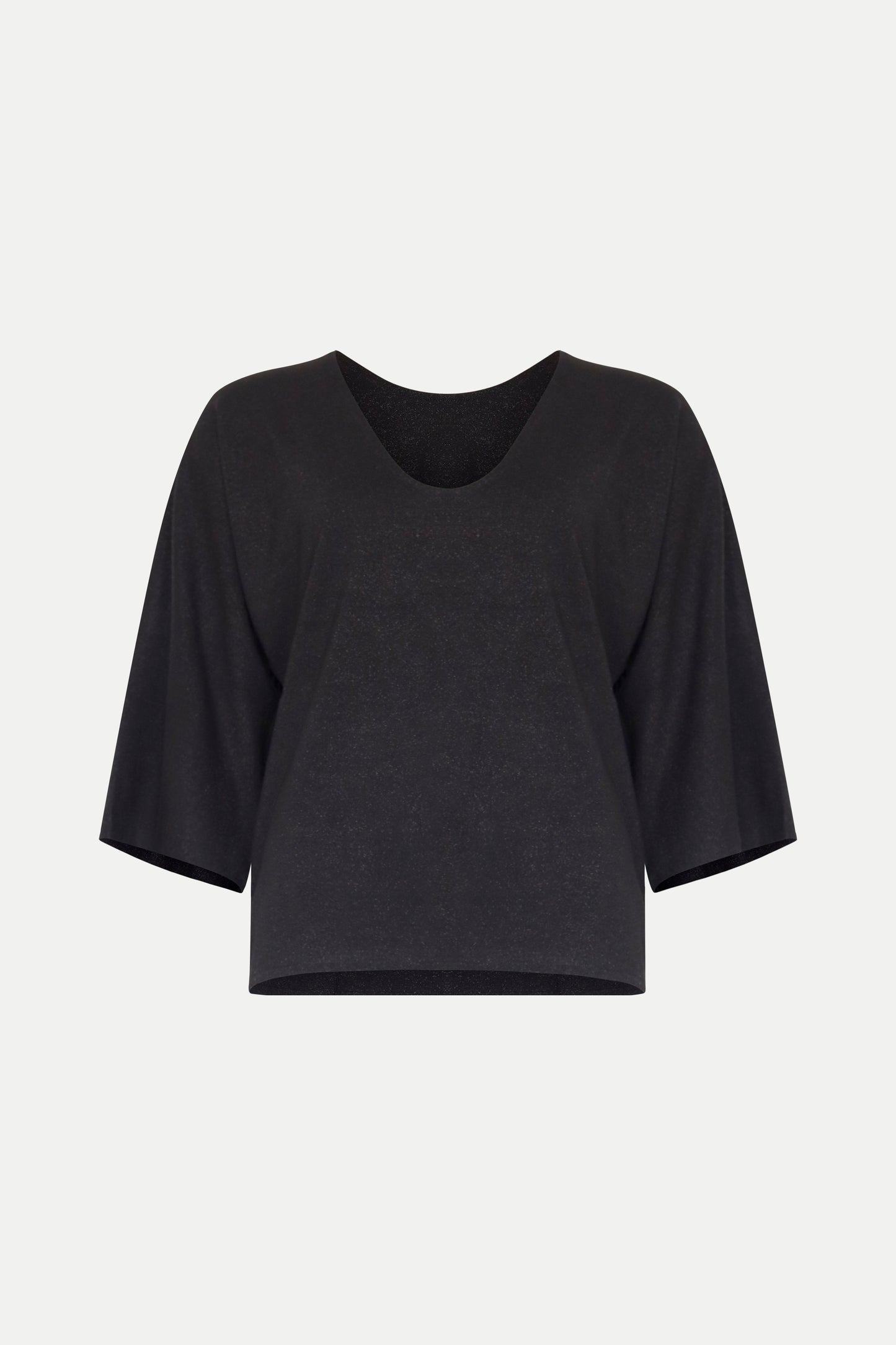 Überschnittenes Shirt mit Lurex- Fäden in schwarz