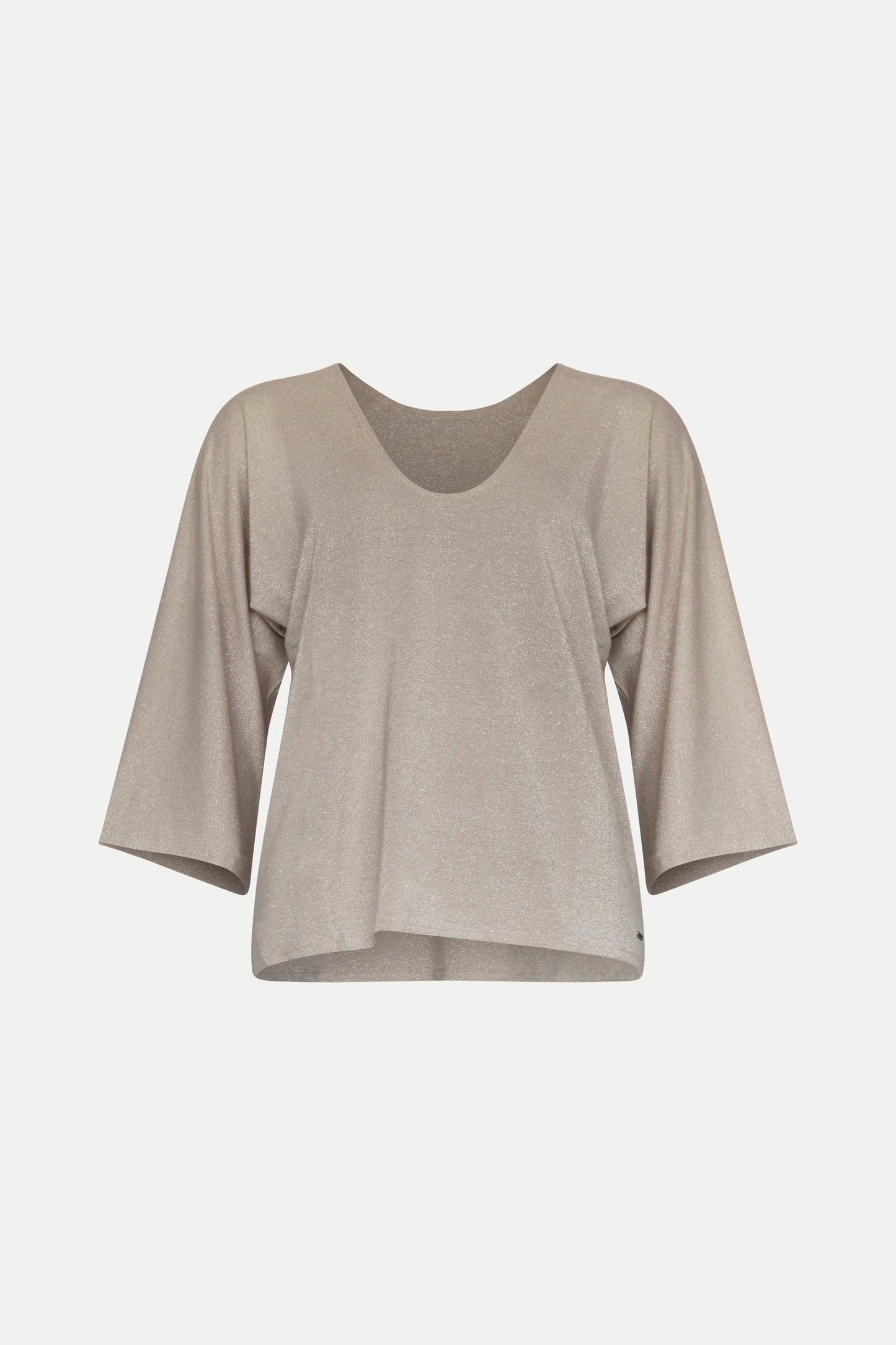 Überschnittenes Shirt mit Lurex- Fäden in beige