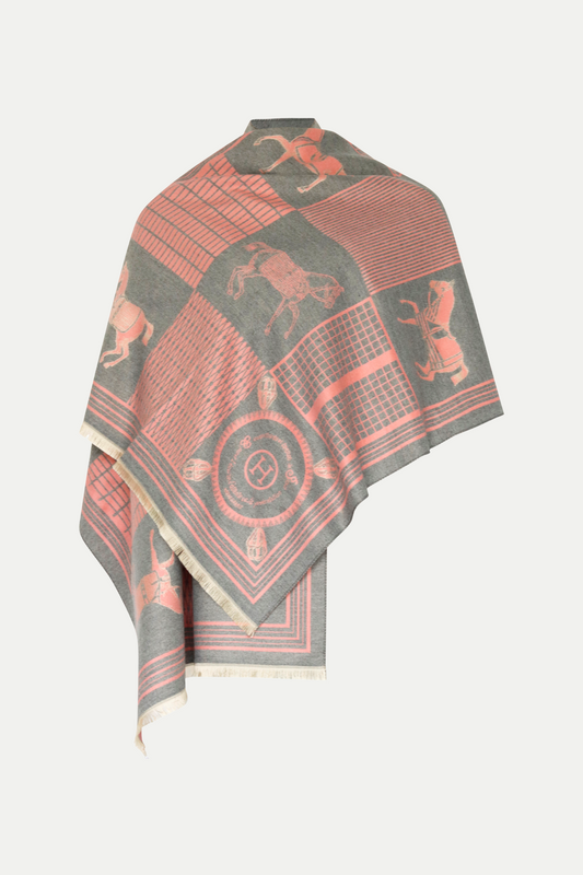 Luxuriöser Schal "Square Horses" rosé/grey melange