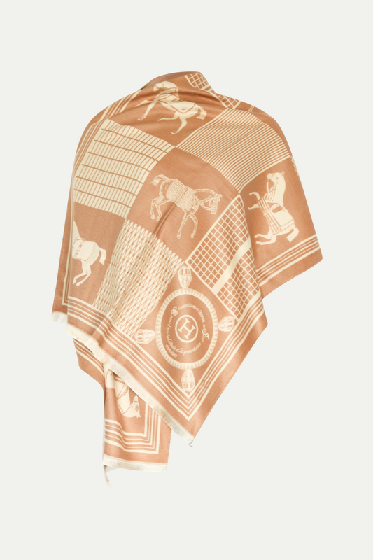 Luxuriöser Schal "Square Horses" beige/taupe