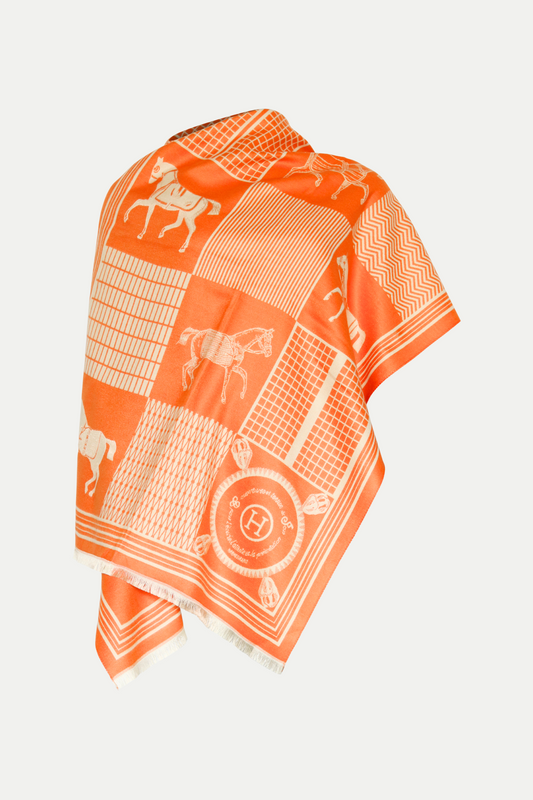 Luxuriöser Schal "Square Horses" beige/orange