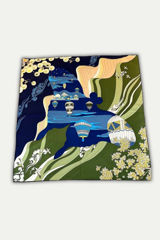 Luxuriöses Seidentuch 90 x 90 cm "Voyage en Montgolfière"