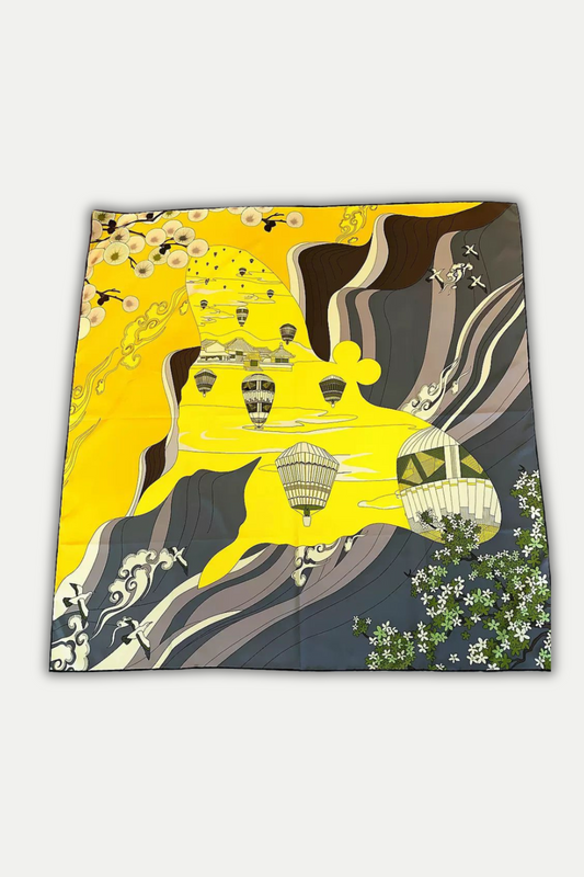 Luxuriöses Seidentuch 90 x 90 cm "Voyage en Montgolfière"
