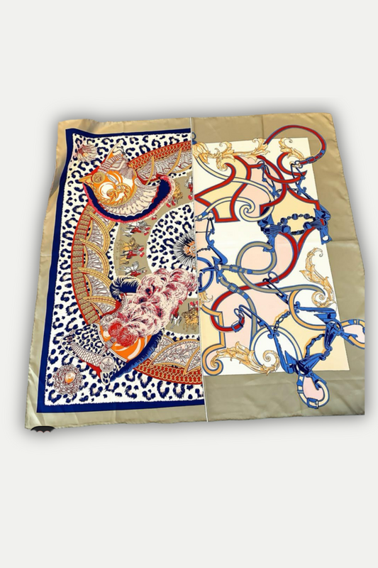 Luxuriöses Seidentuch 90 x 90 cm "Dualité Équestre"