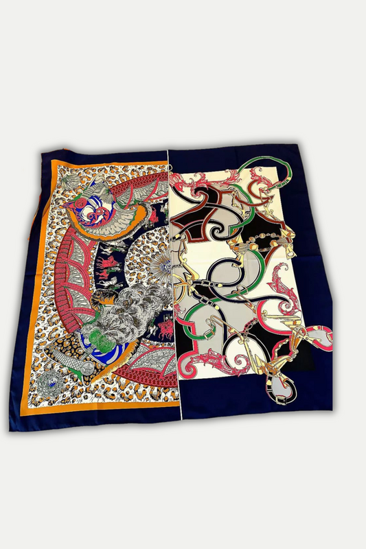 Luxuriöses Seidentuch 90 x 90 cm "Dualité Équestre"