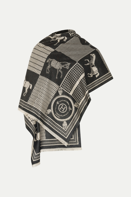 Luxuriöser Schal "Square Horses" beige/grey melange
