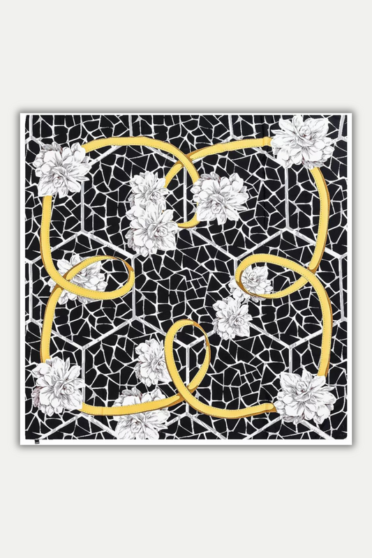 Luxuriöses Seidentuch 130 x 130 cm "Fleurs en Mosaique"