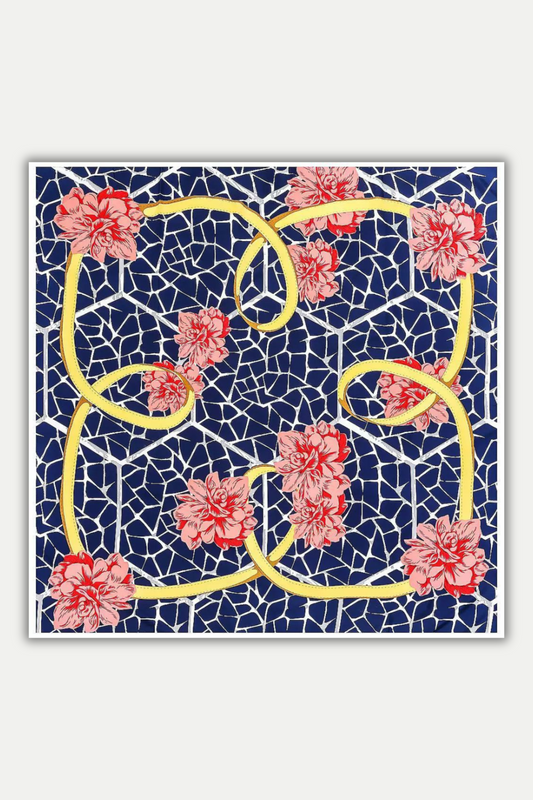 Luxuriöses Seidentuch 130 x 130 cm "Fleurs en Mosaique"