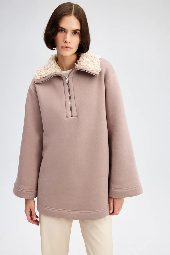 SWEATSHIRT MIT KUNSTFELLKRAGEN