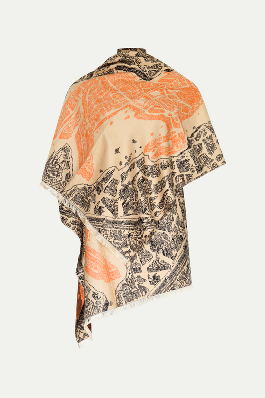 Luxuriöser Schal "Paris mon amour" beige/orange