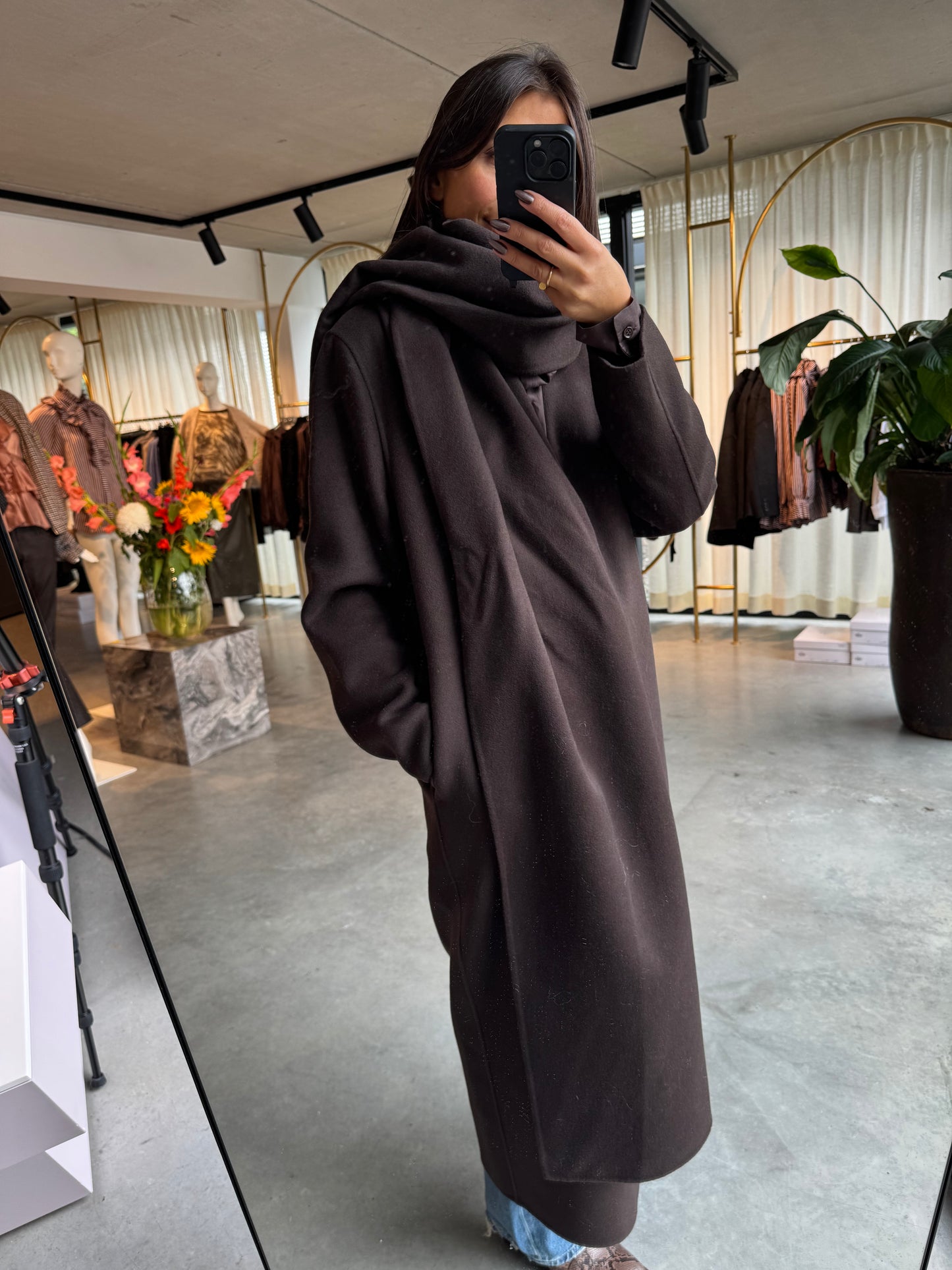 Scarf- Coat in dunkelbraun