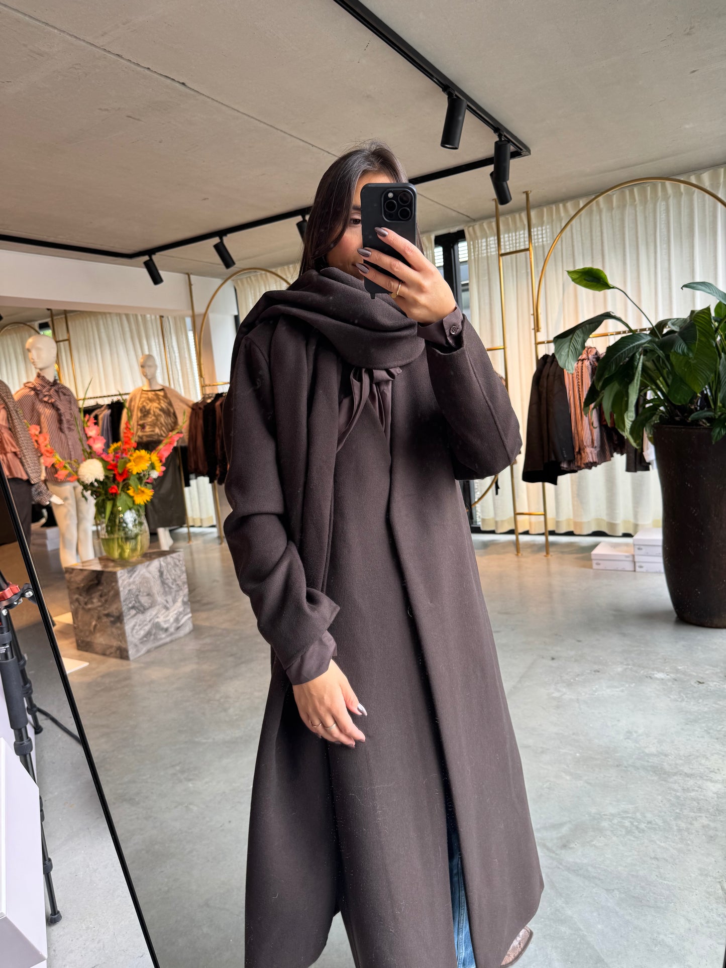 Scarf- Coat in dunkelbraun