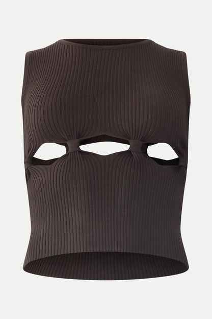 Ärmelloses Cut-Out-Top in Dunkelbraun