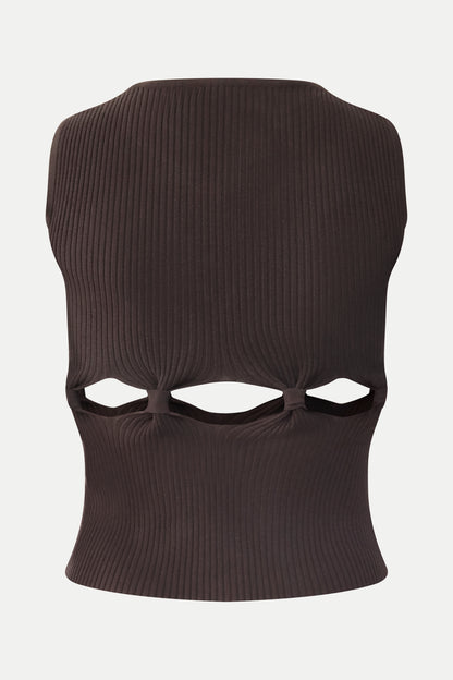Ärmelloses Cut-Out-Top in Dunkelbraun