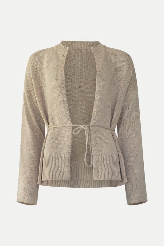 Strickjacke in sand zum Binden