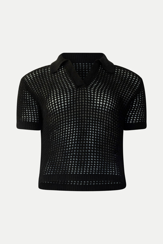 Häkel-Poloshirt in Schwarz von Vicolo in schwarz