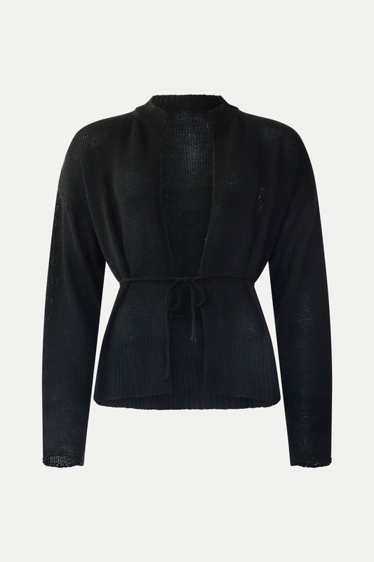 Strickjacke in schwarz zum Binden