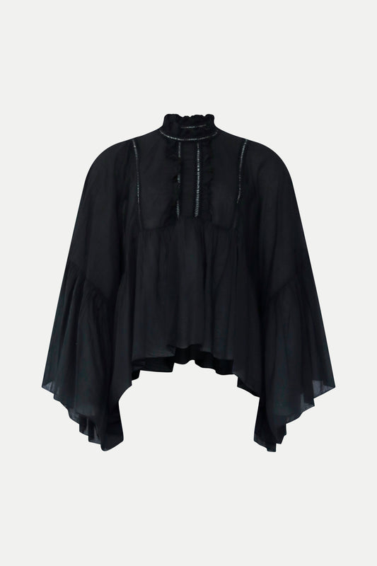 Rüschenbluse aus Baumwolle in schwarz