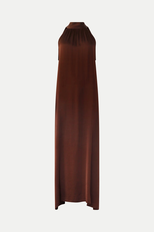 Neckholder- Kleid aus Viskose in braun