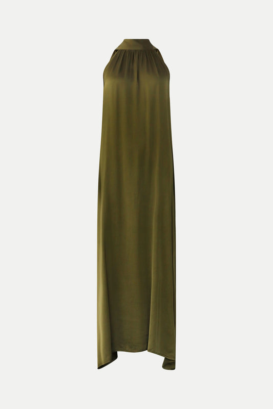 Neckholder- Kleid aus Viskose in khaki