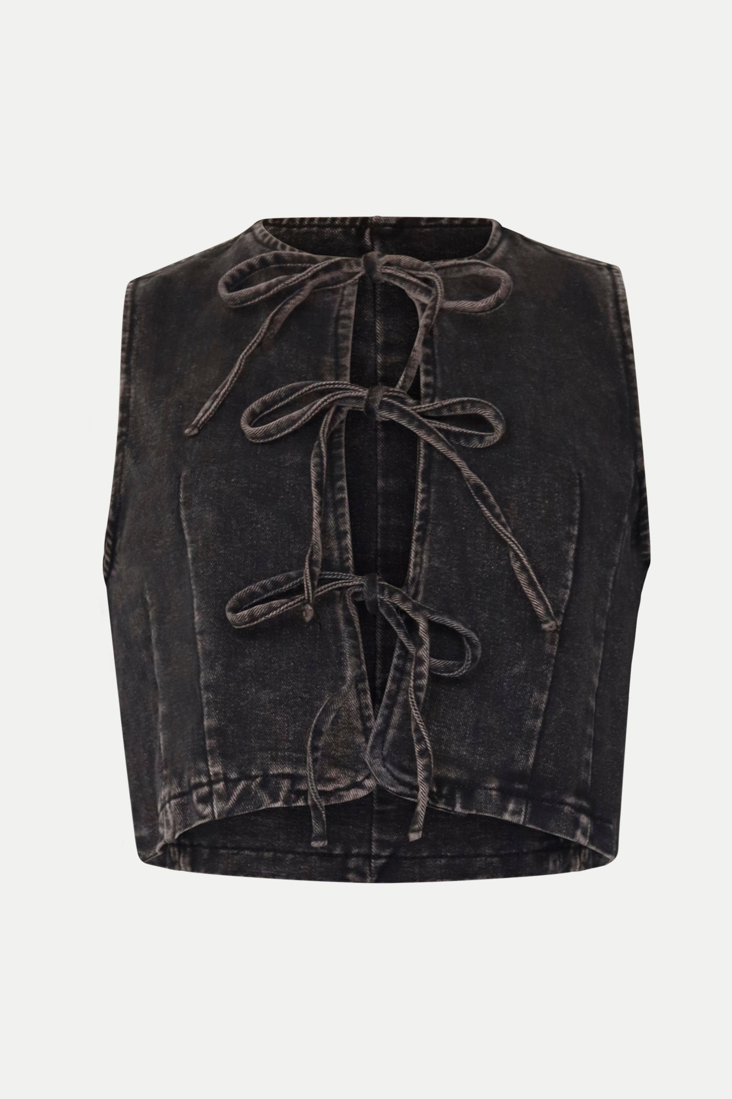 Jeansweste mit Schleifendetails in schwarz