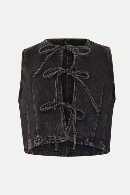 Jeansweste mit Schleifendetails in schwarz