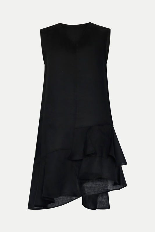 Kleid mit seitlichem Volant in schwarz
