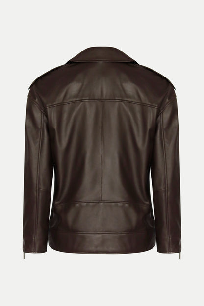 Oversized Bikerjacke aus Leder in dunkelbraun