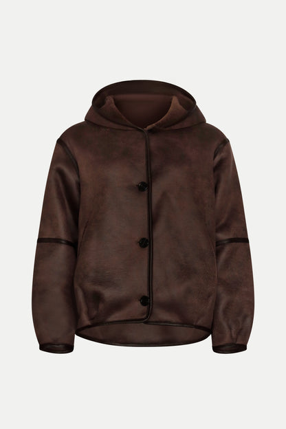 Wendbare Jacke aus Wollfell in dunkelbraun