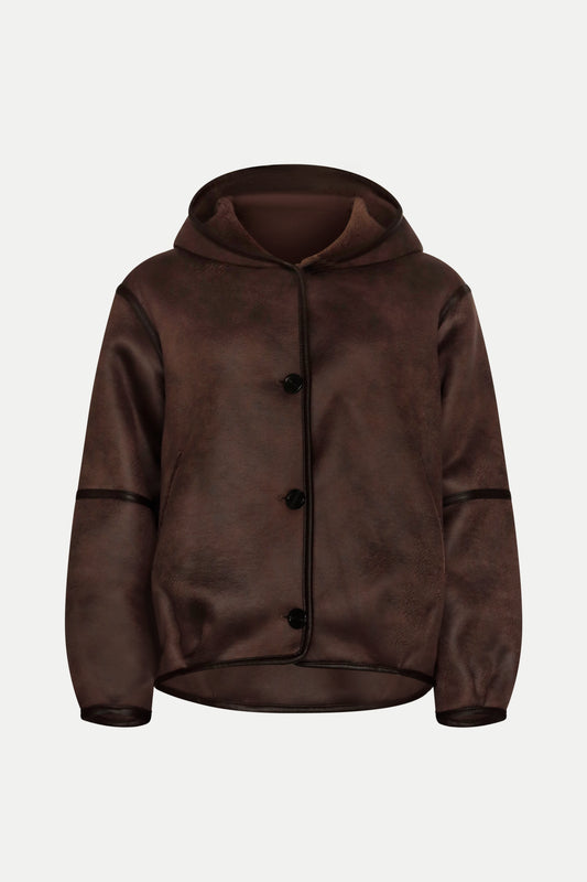 Wendbare Jacke aus Wollfell in dunkelbraun