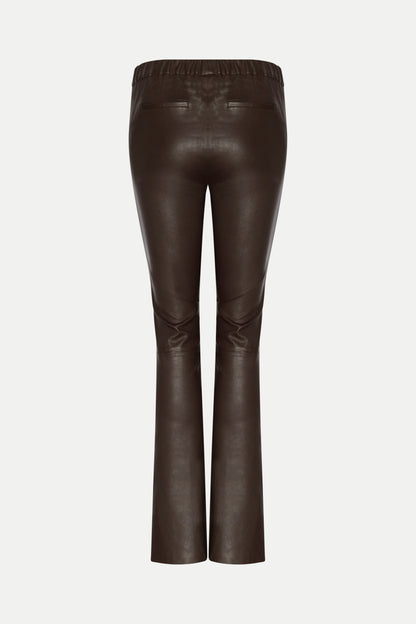Lederhose im Boot- Cut Fit in dunkelbraun