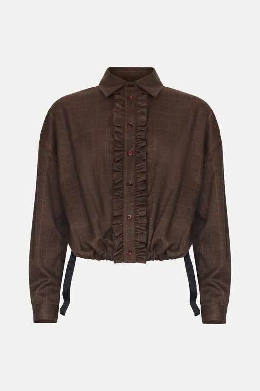 Bluse im Karo- Design mit Rüschen