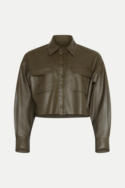 Cropped Overshirt aus veganem Leder