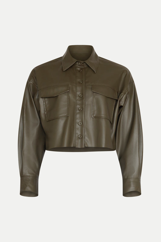 Cropped Overshirt aus veganem Leder