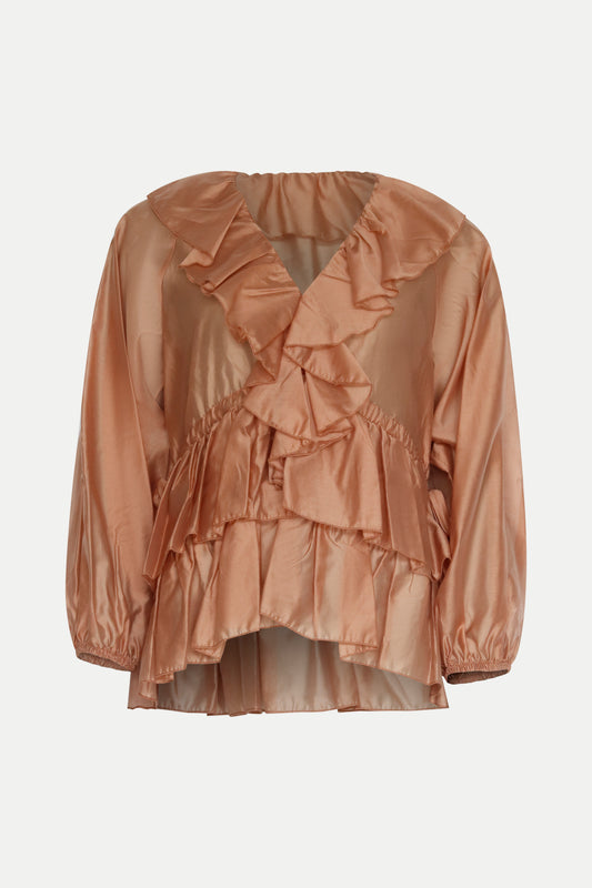 Bluse mit Volants in zartem rosé