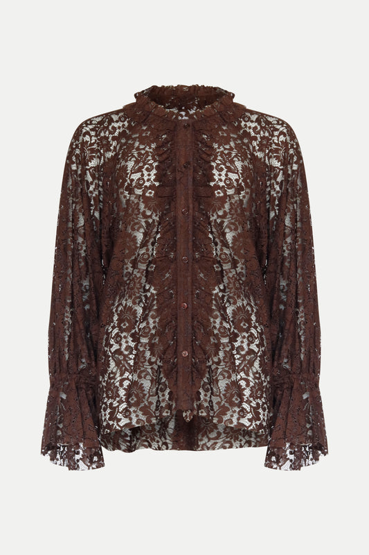 Romantische Bluse aus Spitze in braun
