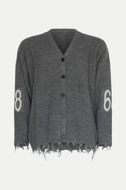 Strickjacke im Destroyed-Look mit Logo-Detail