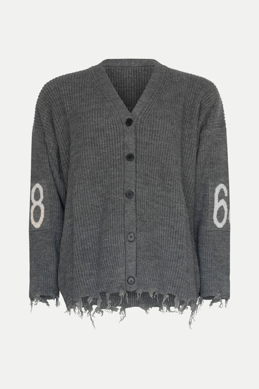 Strickjacke im Destroyed-Look mit Logo-Detail
