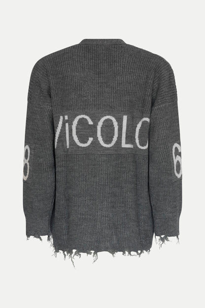 Strickjacke im Destroyed-Look mit Logo-Detail